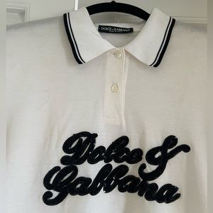 Dolce & Gabbana white polo shirt with black sequin writing, SZ 44
